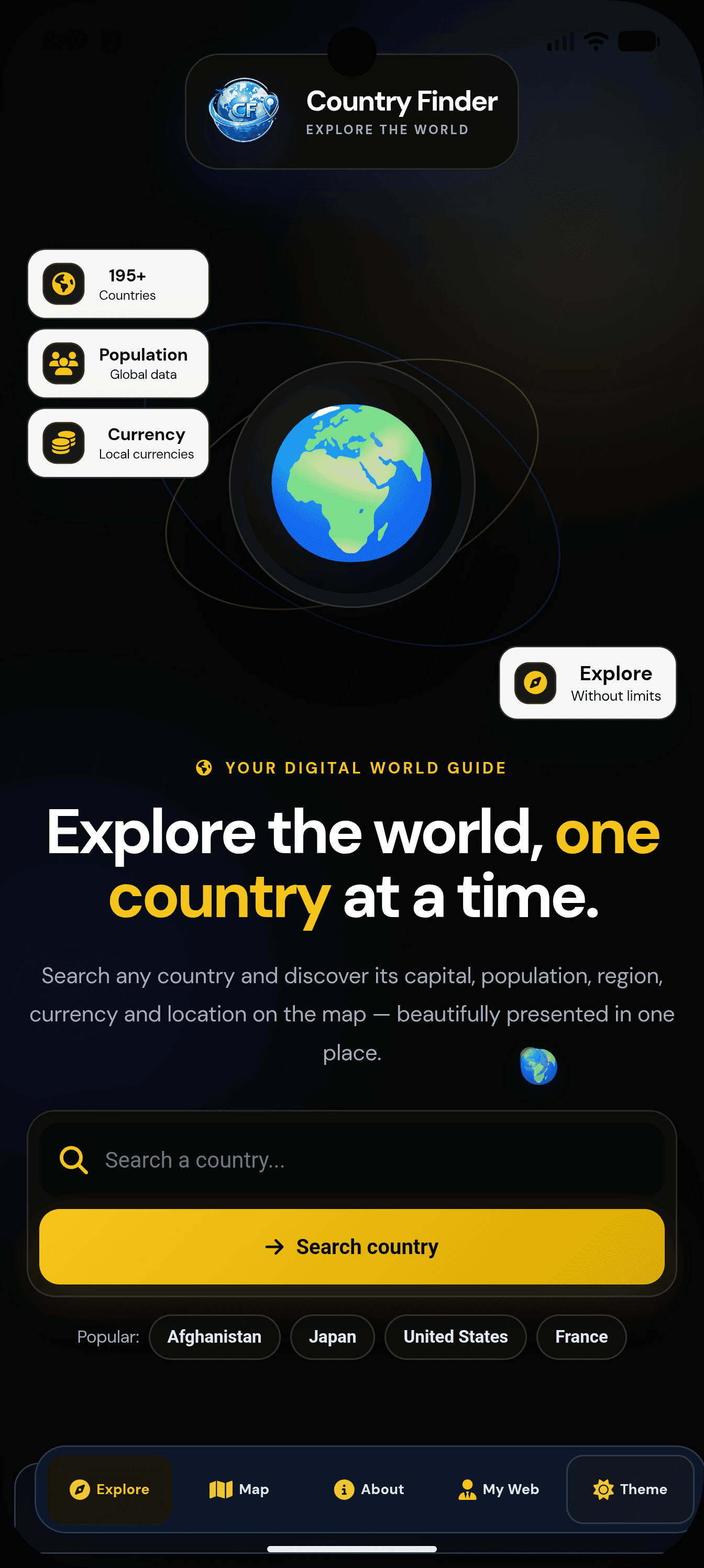 Country Finder Android app screenshot